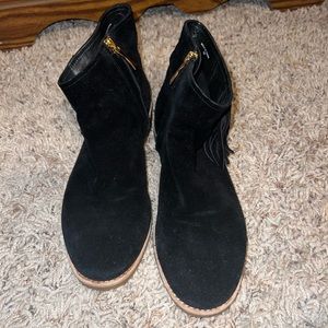 kate spade Black Suede Ankle Boots with Gold Zippers